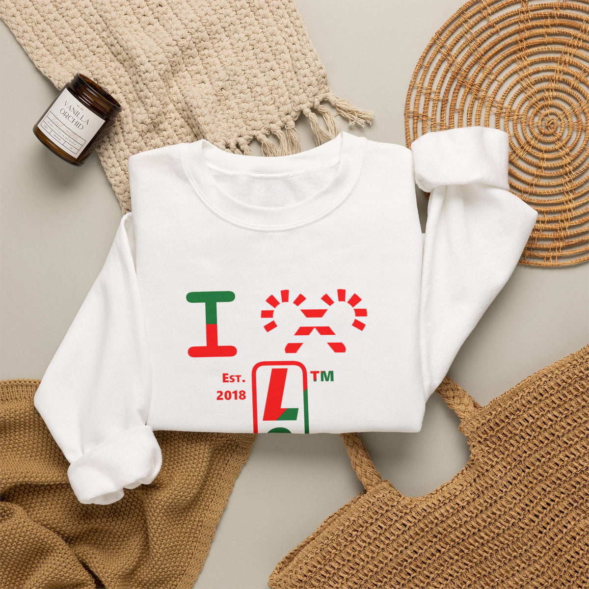I candy cane LongD Chicago positive upright pixel-weighted 4-striped logo crewneck sweatshirt