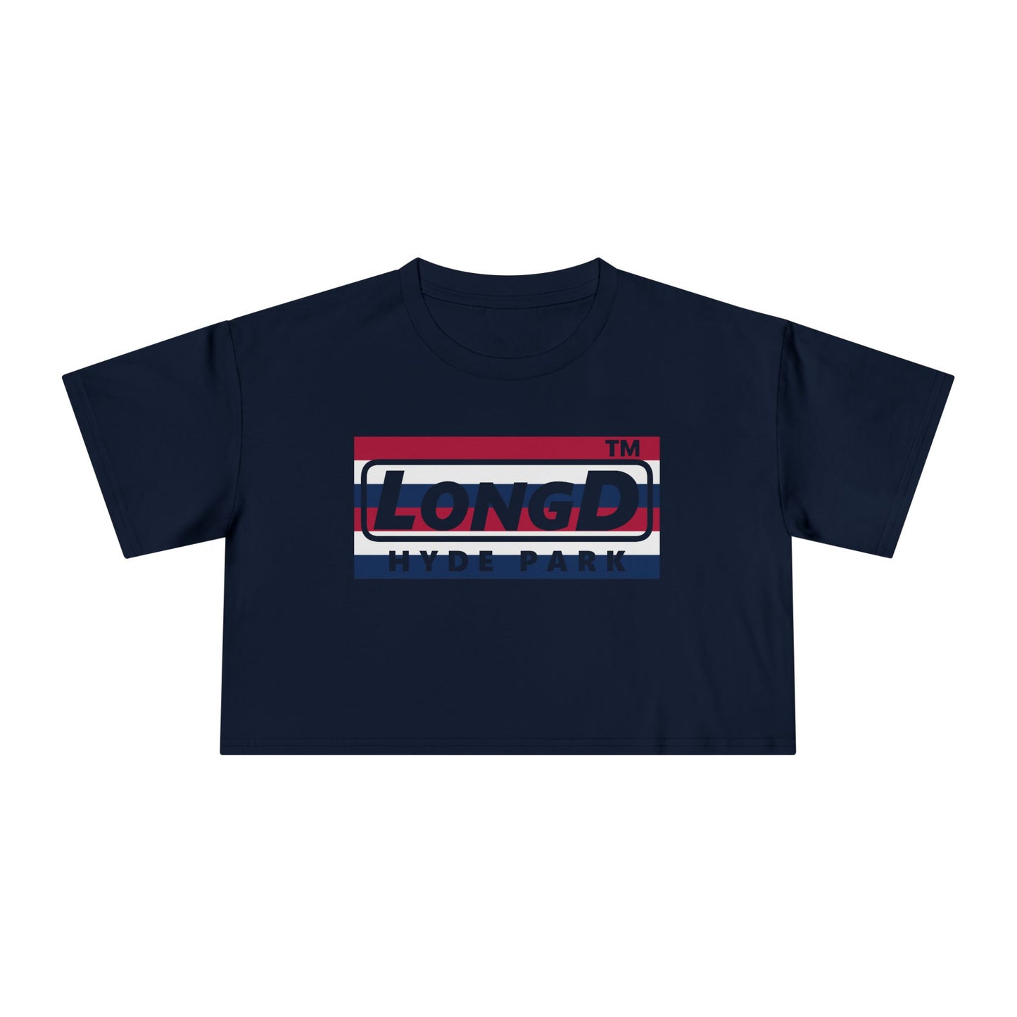 LongD negative horizontal 6-striped Hyde Park Logo Crop Tee (Patriotic colors)