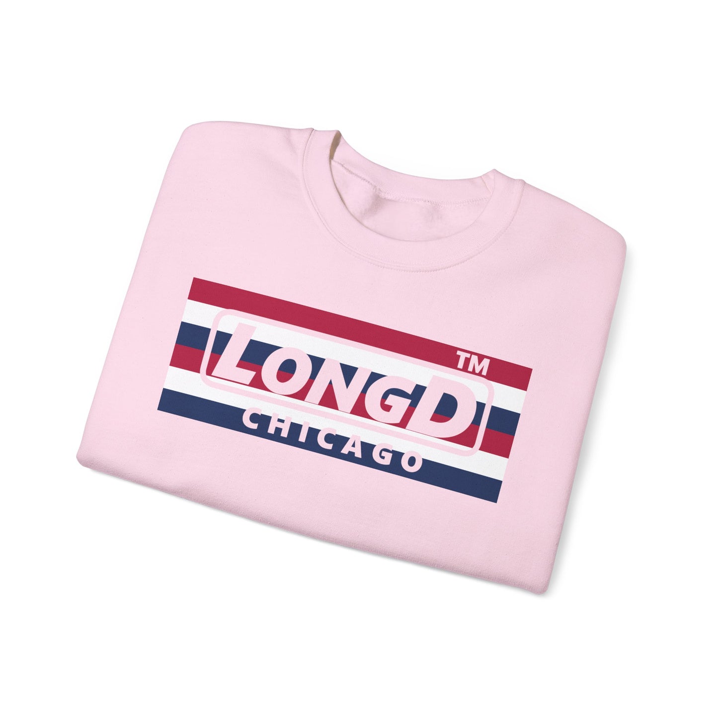 LongD negative horizontal 6-striped Chicago logo crewneck sweatshirt (patriotic colors)