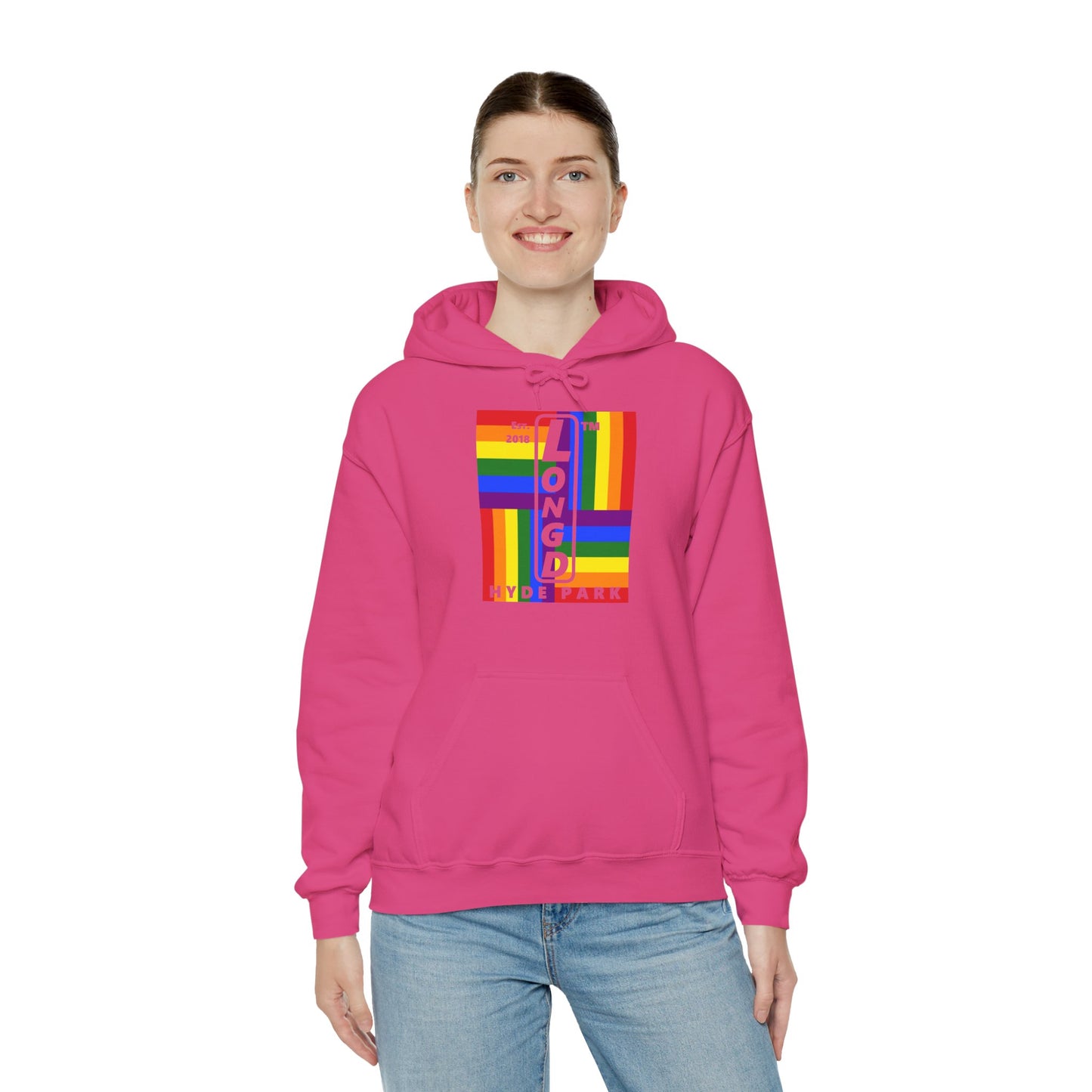 LongD® negative windmill upright Hyde Park logo hoodie (Pride colors)