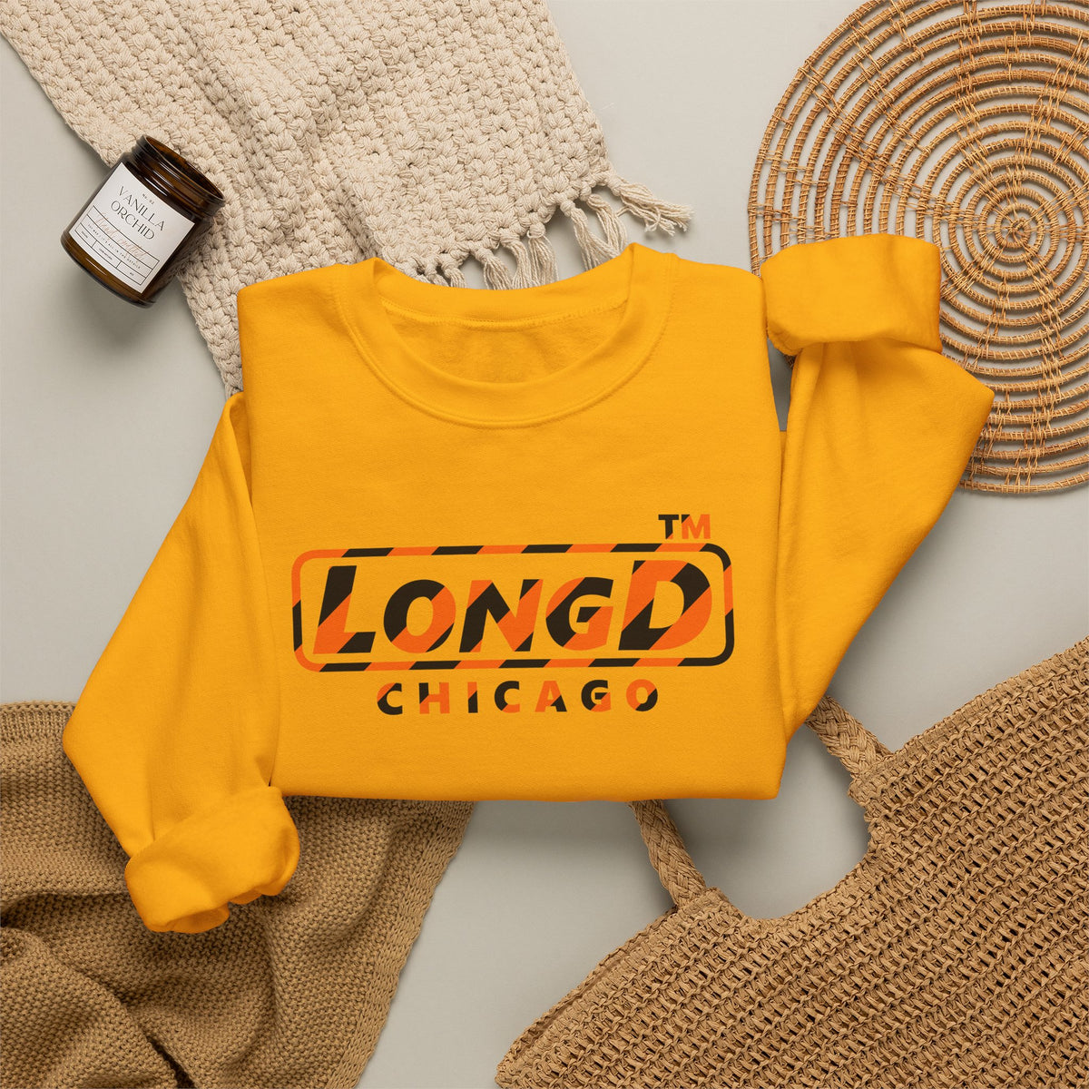 LongD Chicago positive 12-striped 4-print logo (Halloween colors) crewneck sweatshirt
