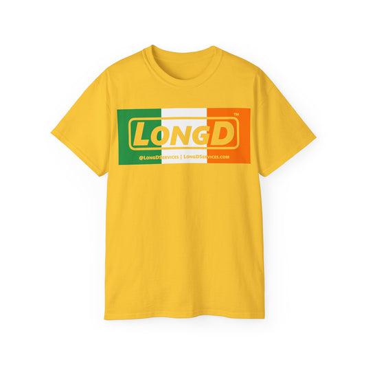 LongD® Logo Cotton Tee (St. Patrick's Day -Irish Green, White and Irish Orange negative thirds)