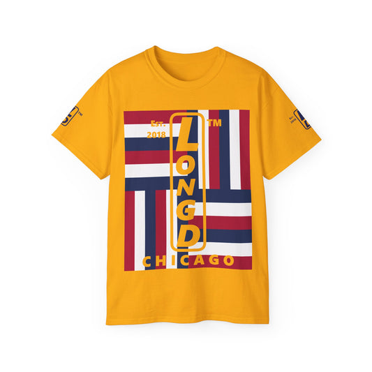 LongD cotton tee negative windmill 4-print Chicago upright logo (Patriotic colors)