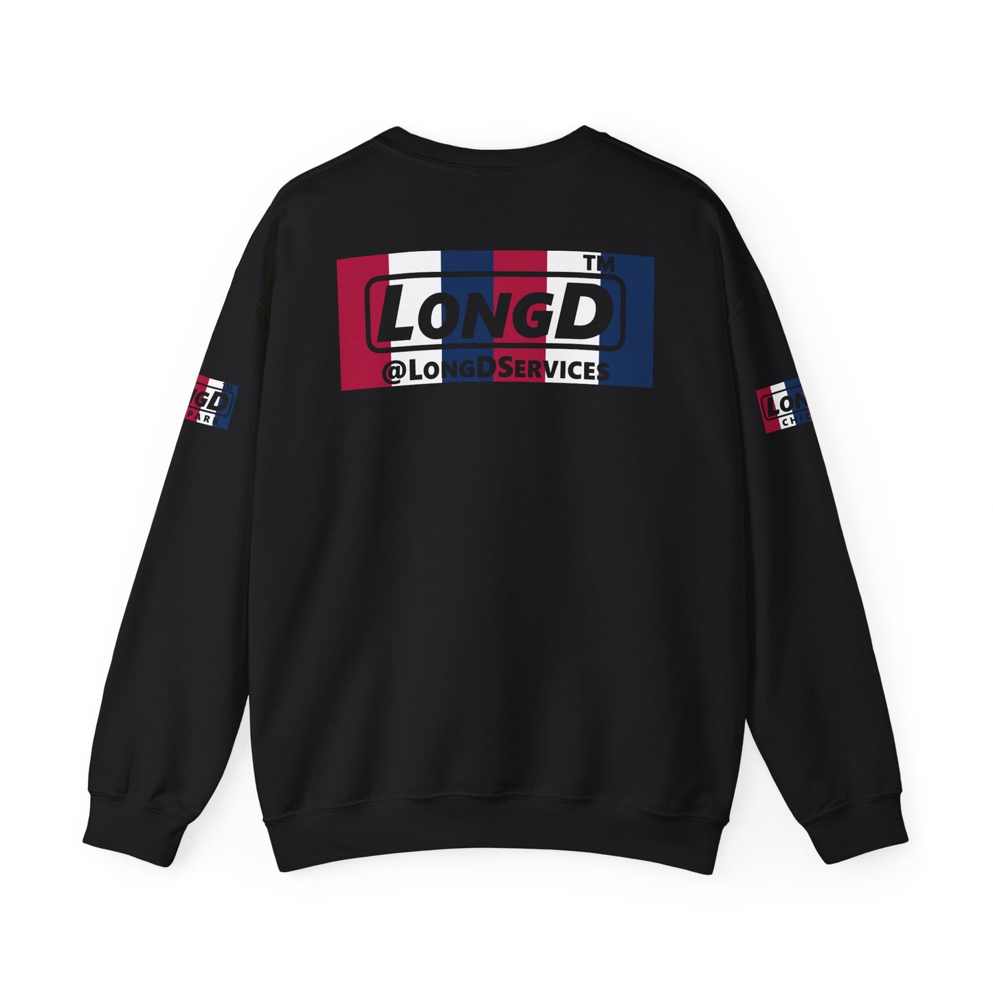 LongD negative vertical 6-striped 4-print single-breasted Chicago logo crewneck sweatshirt (patriotic colors)