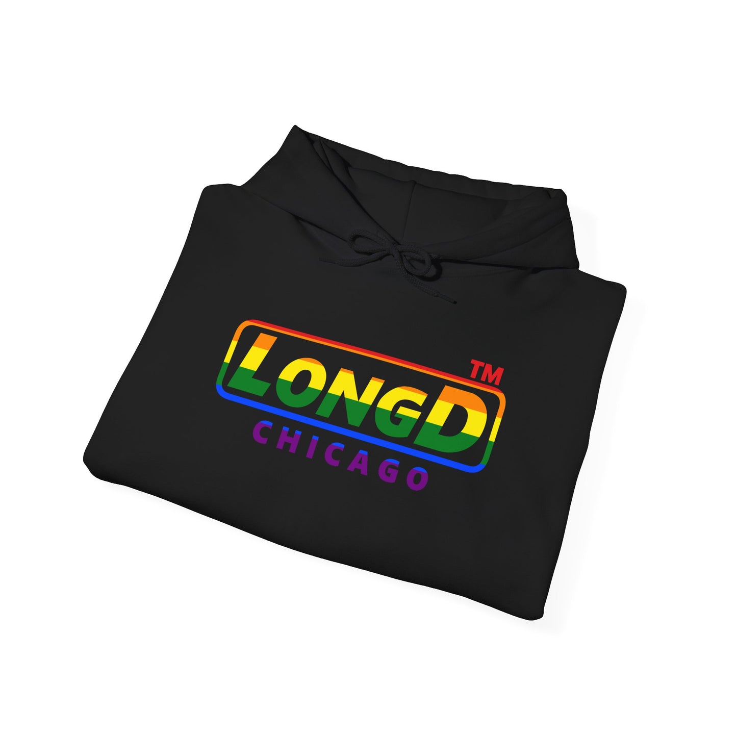 LongD® positive horizontal striped Chicago logo hoodie (Pride colors)