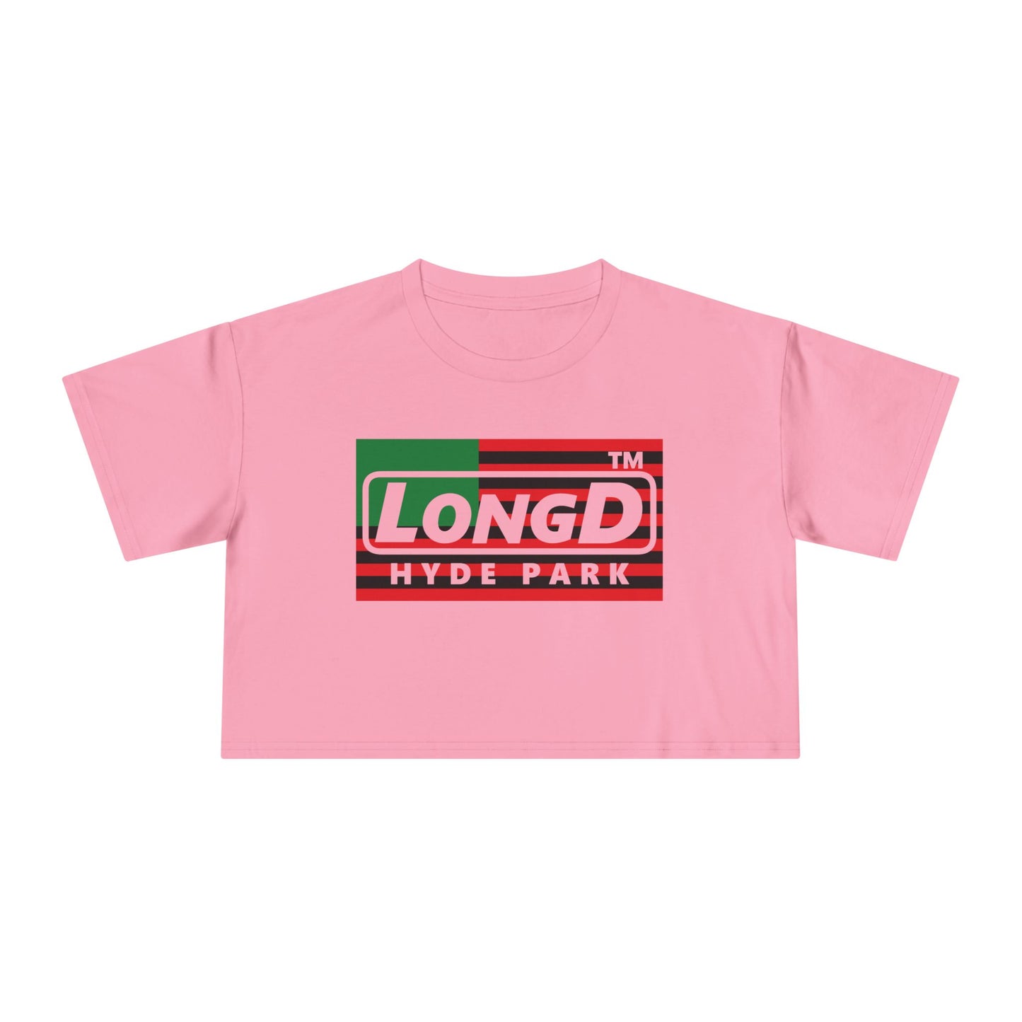 LongD negative flag Hyde Park logo crop tee (Juneteenth colors)