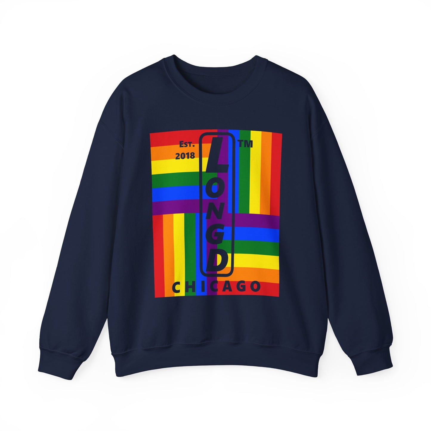 LongD negative windmill Chicago upright logo crewneck sweatshirt (Pride colors)