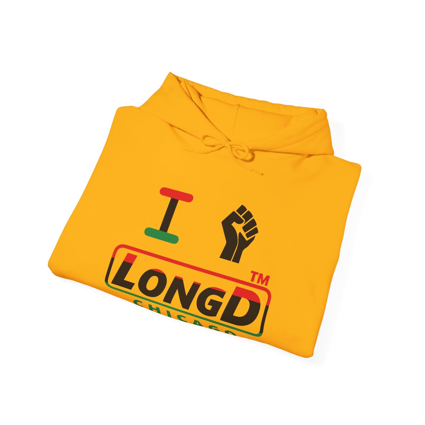 I fist LongD® positive horizontal 3-striped Chicago logo Hoodie (Juneteenth colors)