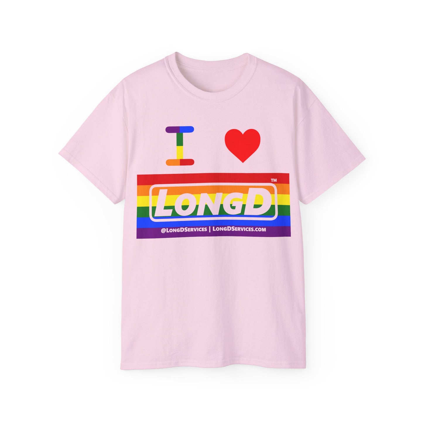I Luv LongD® Logo Cotton Tee Pride striped negative text