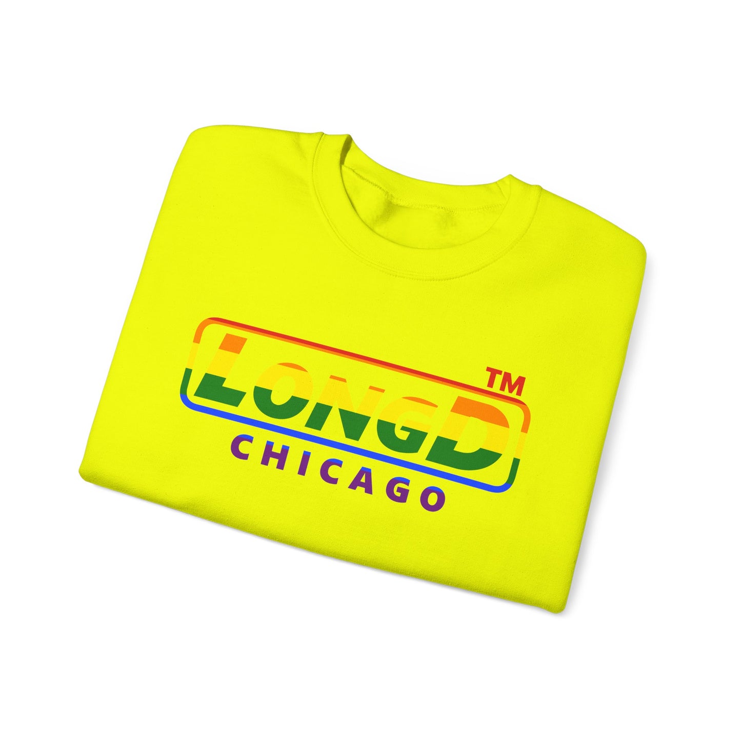 LongD positive horizontal striped front-back Chicago logo crewneck sweatshirt (Pride colors)