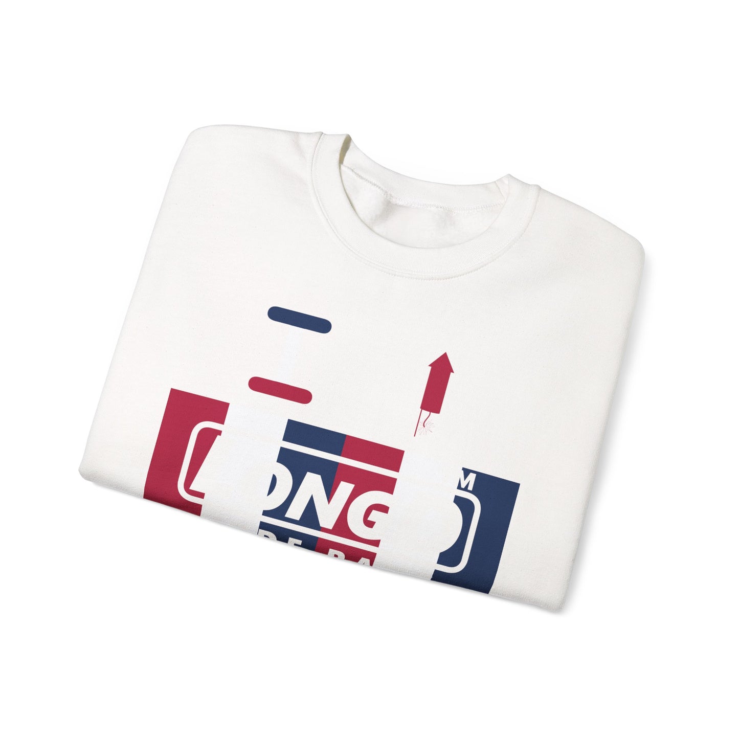 I firecracker LongD positive vertical 6-striped 4-print Hyde Park logo crewneck sweatshirt