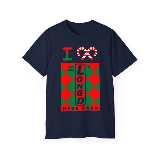 I candy cane LongD Hyde Park negative upright argyle logo cotton tee