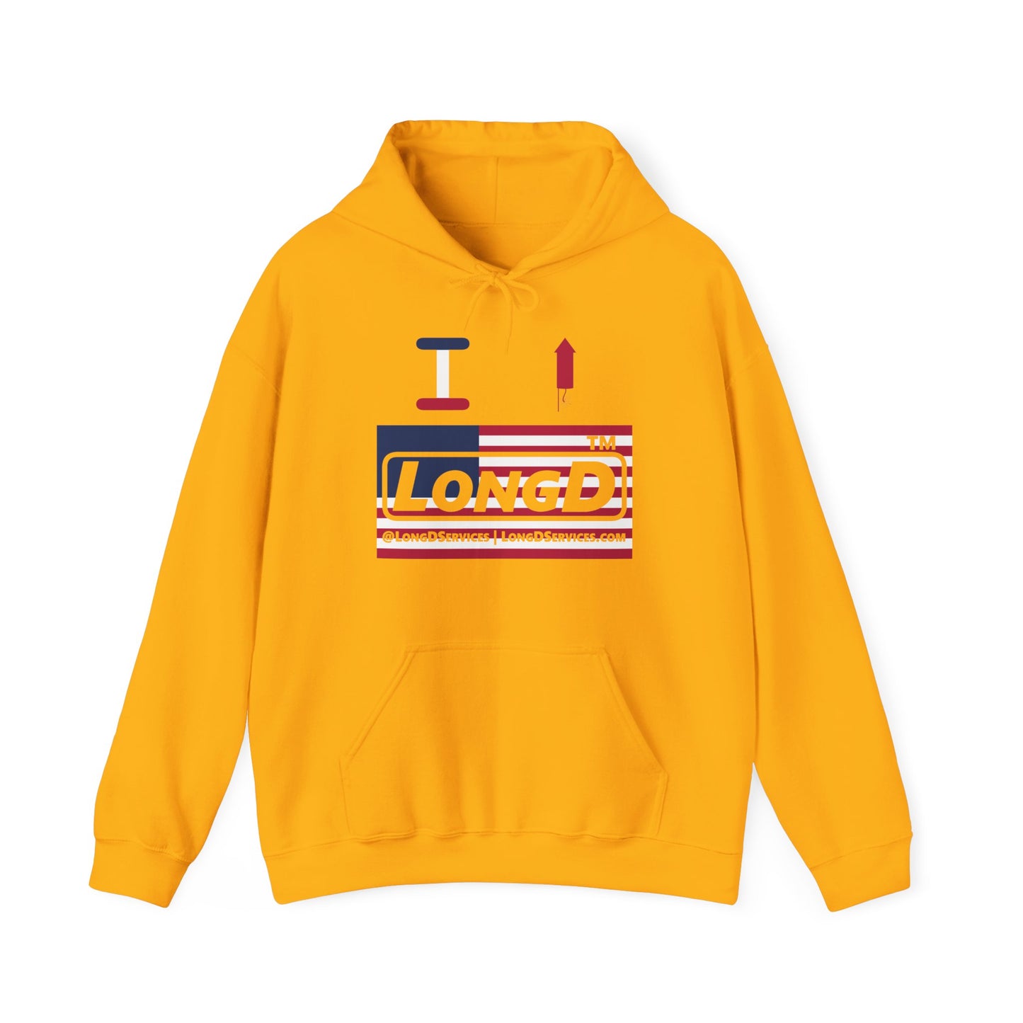 I firecracker LongD® negative flag front-back double breasted tag-domain logo hoodie