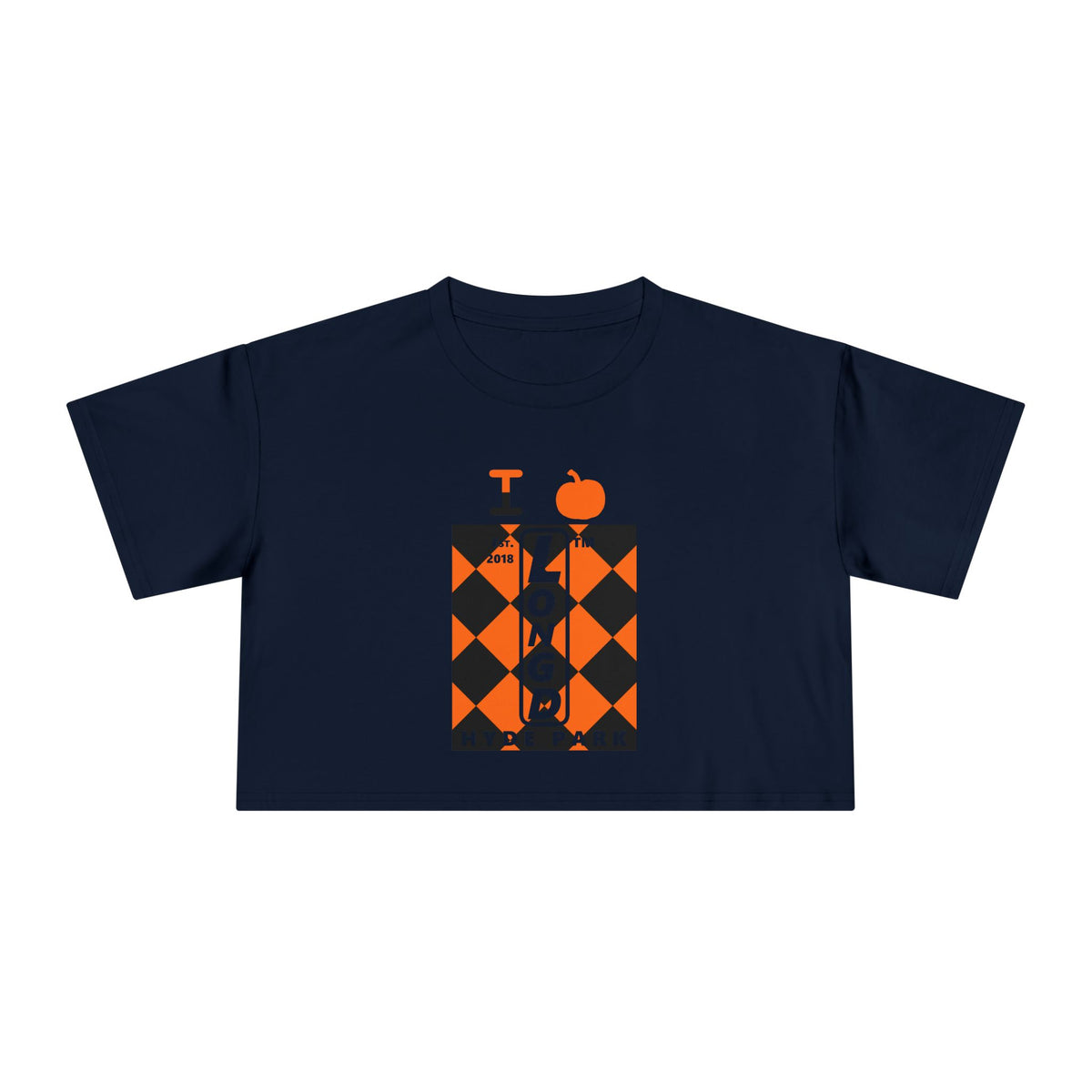 I pumpkin LongD Hyde Park negative upright argyle logo crop tee