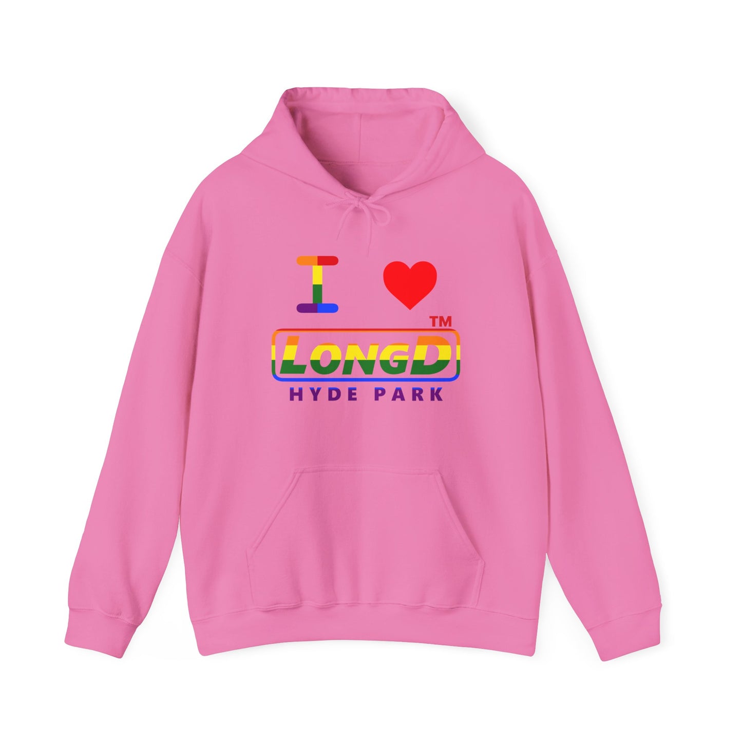 I Luv LongD® positive horizontal striped Hyde Park logo hoodie (Pride colors)