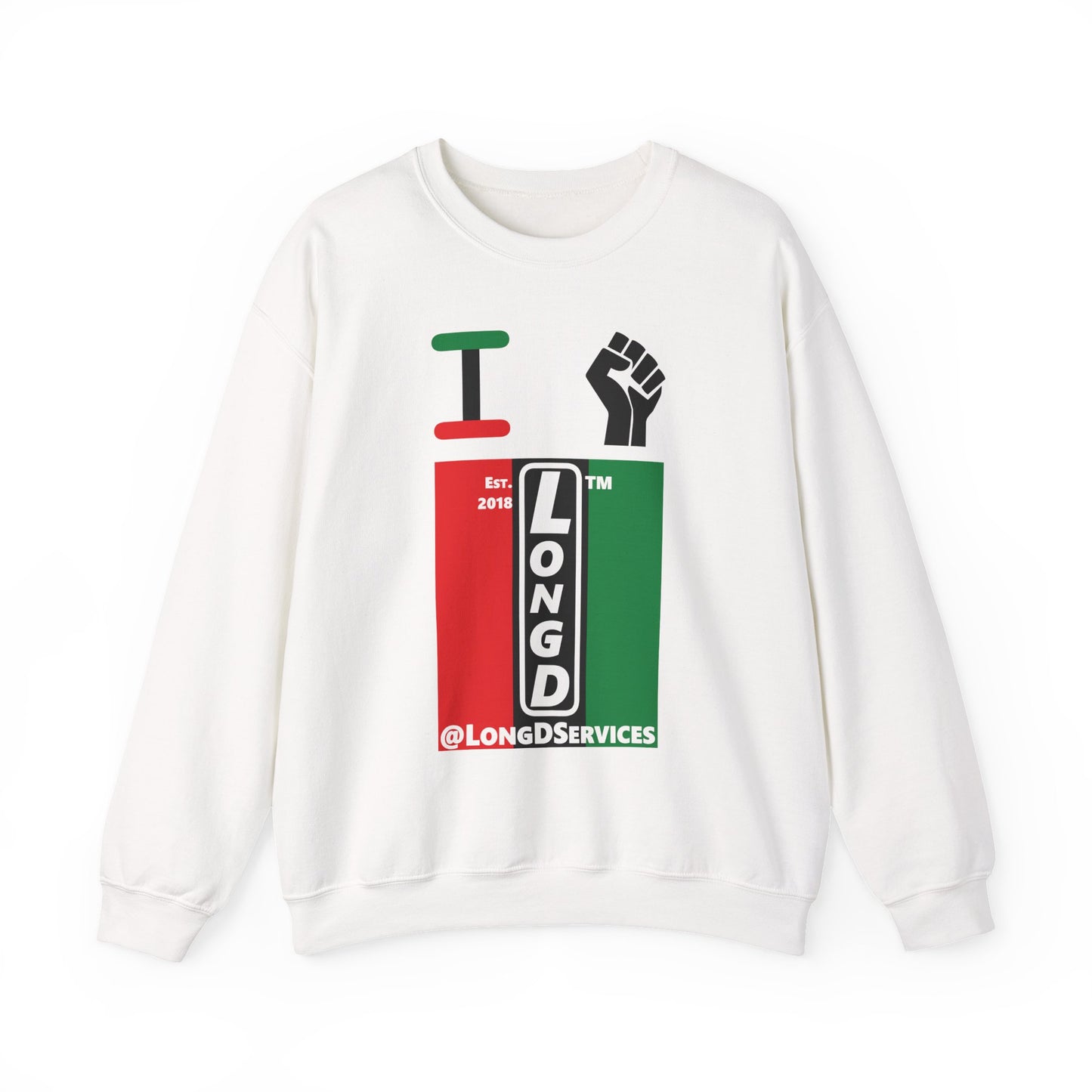 I Fist LongD negative vertical 3-striped tag upright logo crewneck sweatshirt