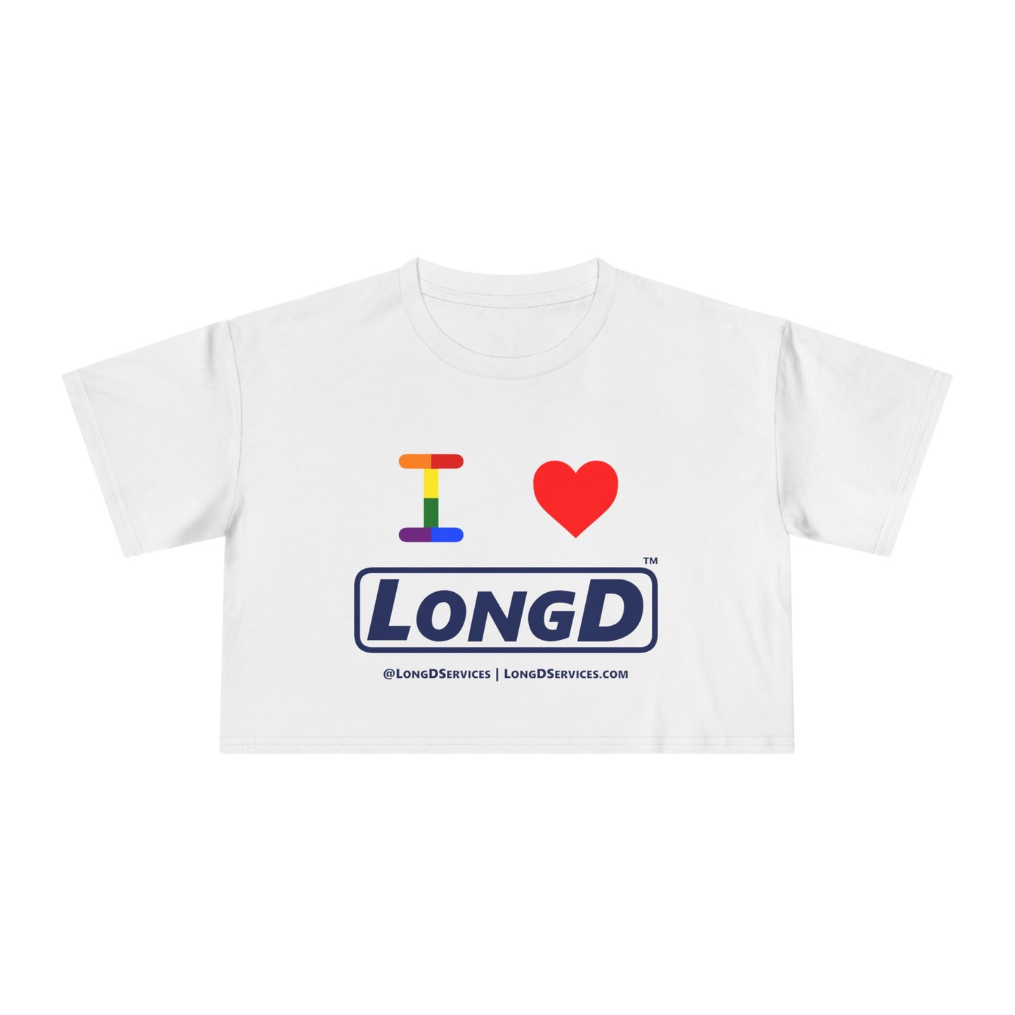 I Luv LongD Logo Women's Crop Tee (Official logo-Pride color rainbow "I")