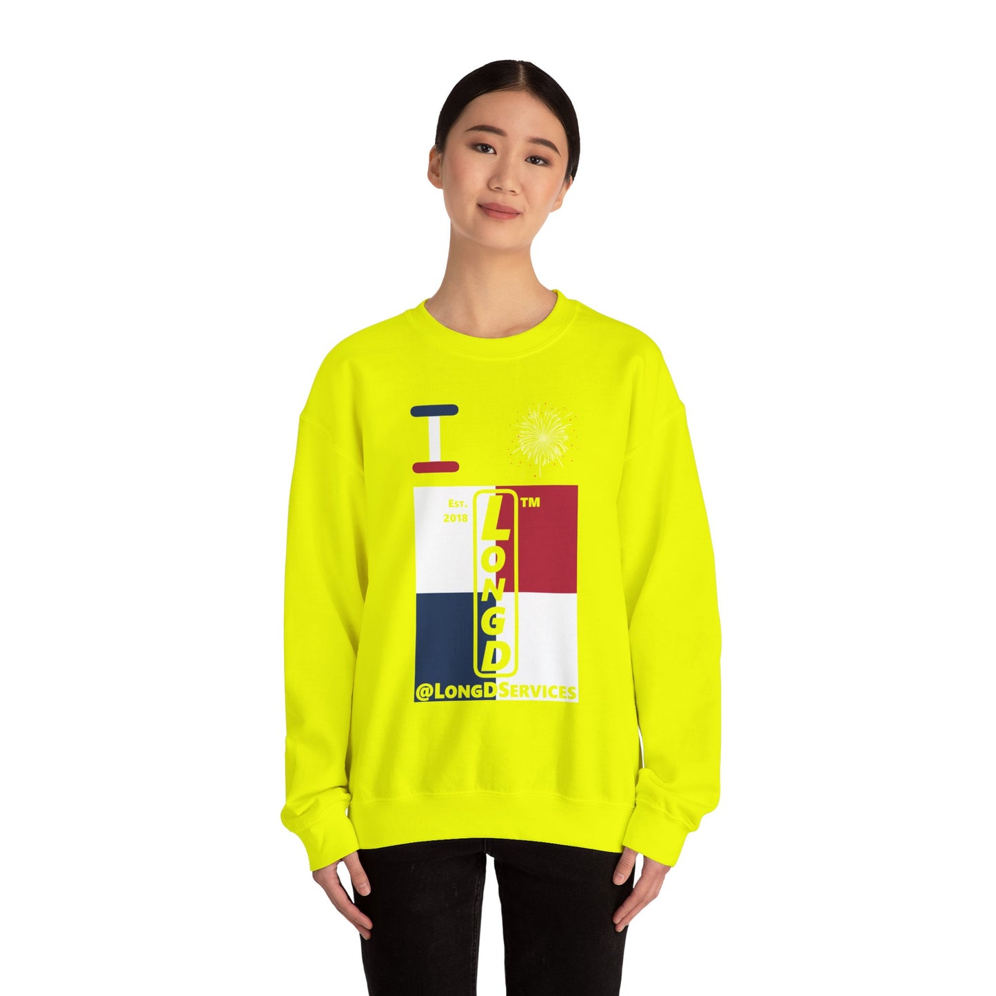 I Burst LongD negative quarters tag upright logo crewneck sweatshirt