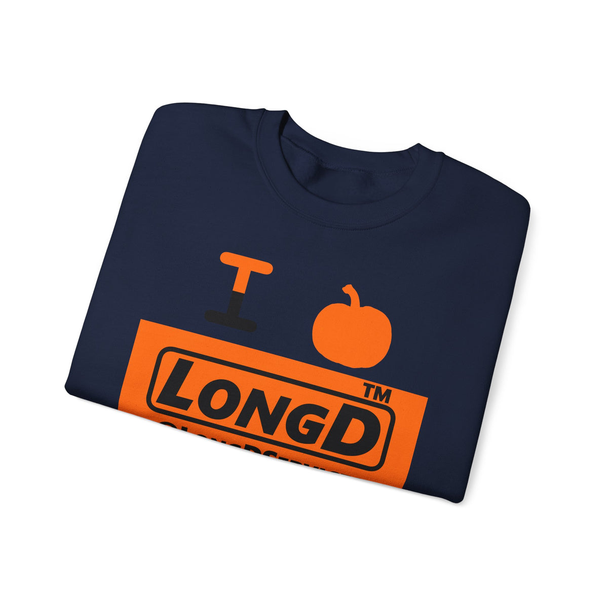 I pumpkin LongD Tag logo positive black on negative orange crewneck sweatshirt