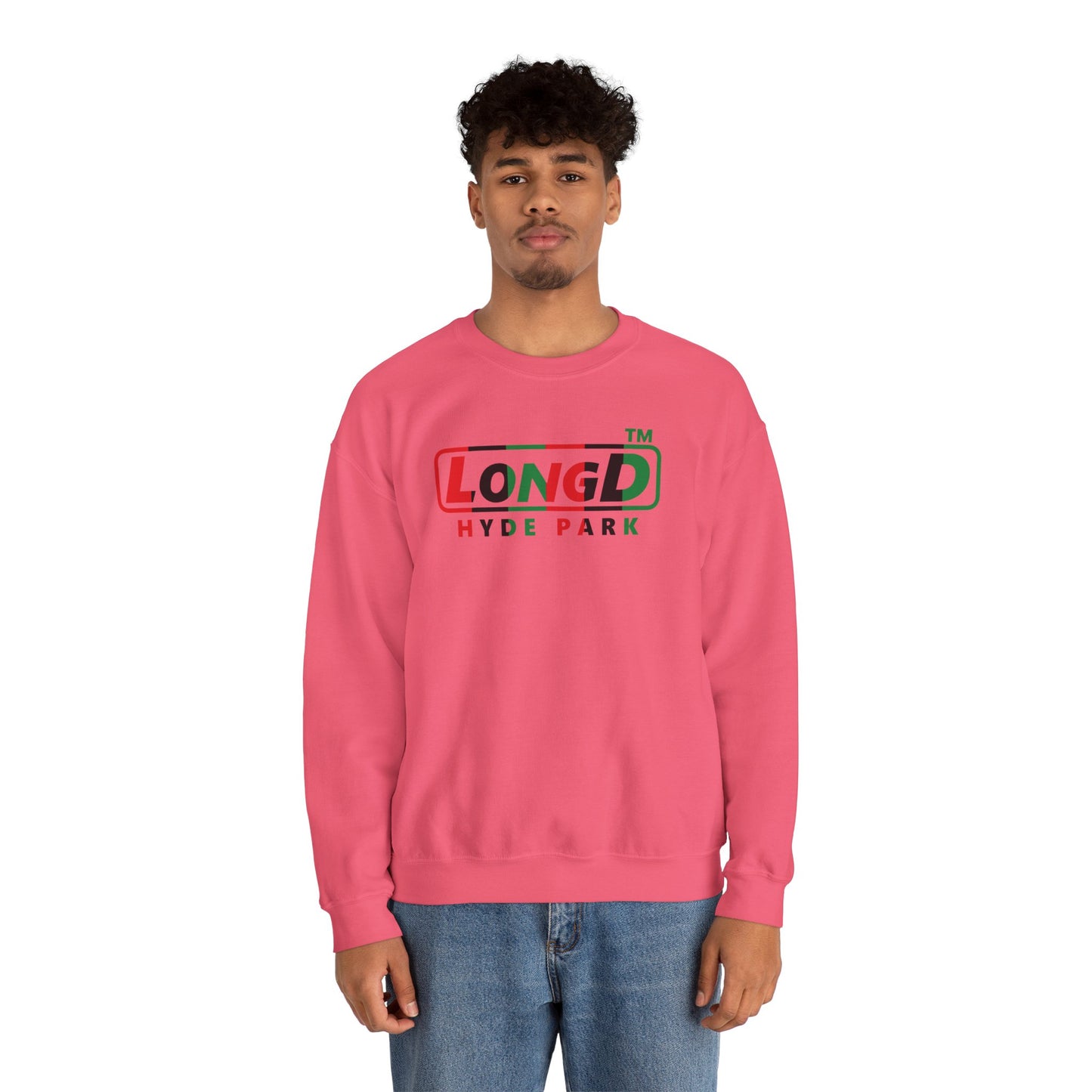 LongD positive vertical 6-striped Hyde Park logo crewneck sweatshirt (Juneteenth colors)