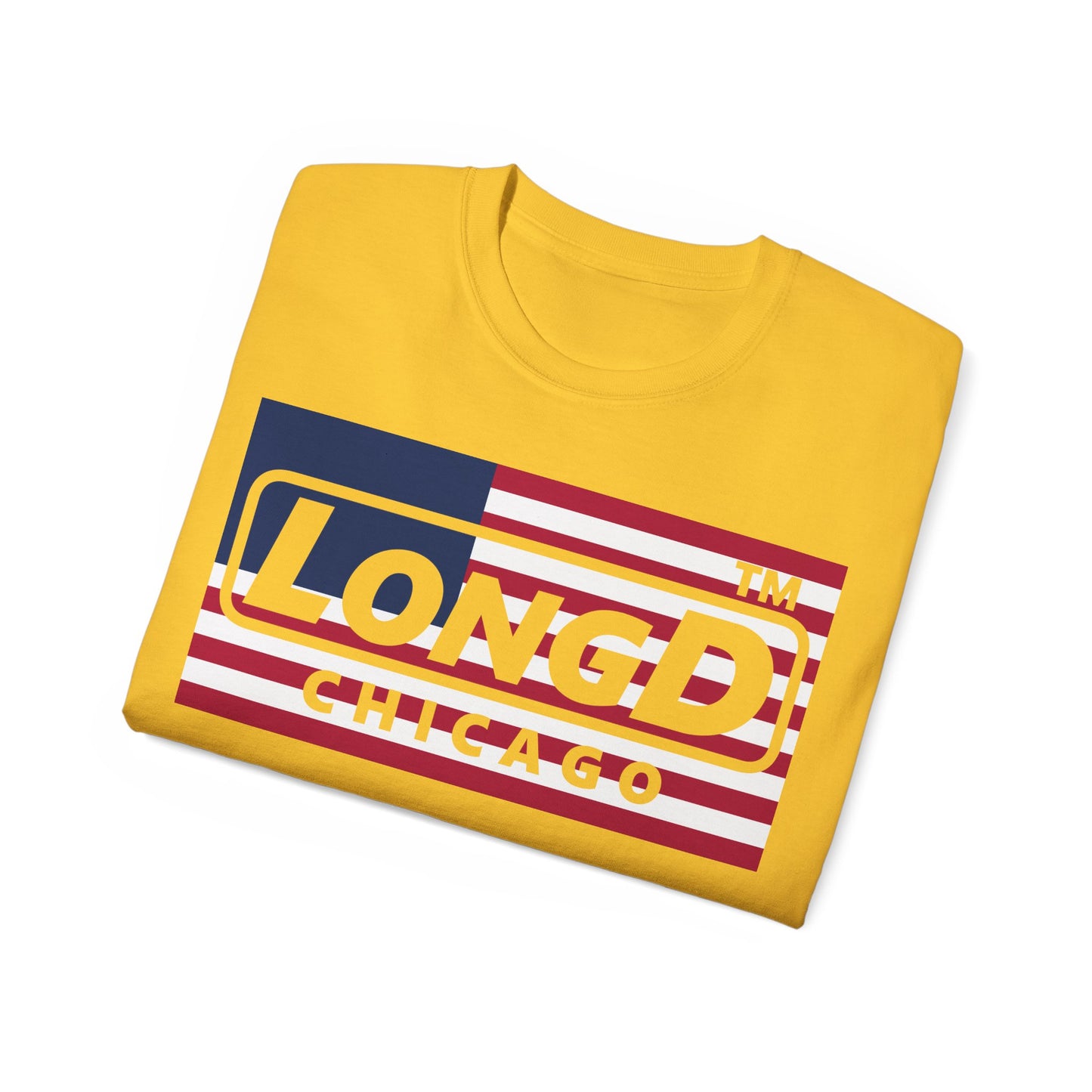 LongD negative flag 4-print Chicago logo cotton tee (patriotic colors)