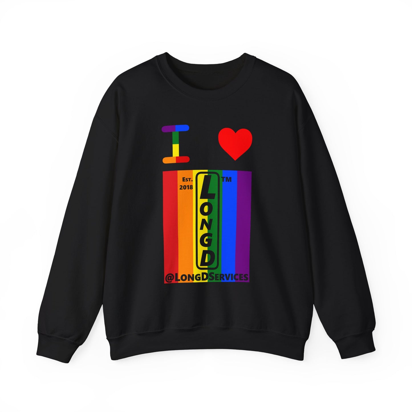I Luv LongD negative vertical 6-striped tag upright logo crewneck sweatshirt