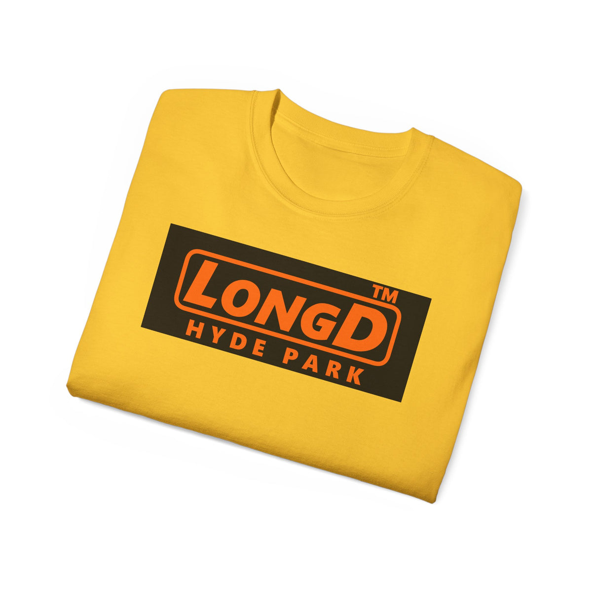 LongD Hyde Park logo orange (FE7518) on Black (000000) (Halloween colors) cotton tee