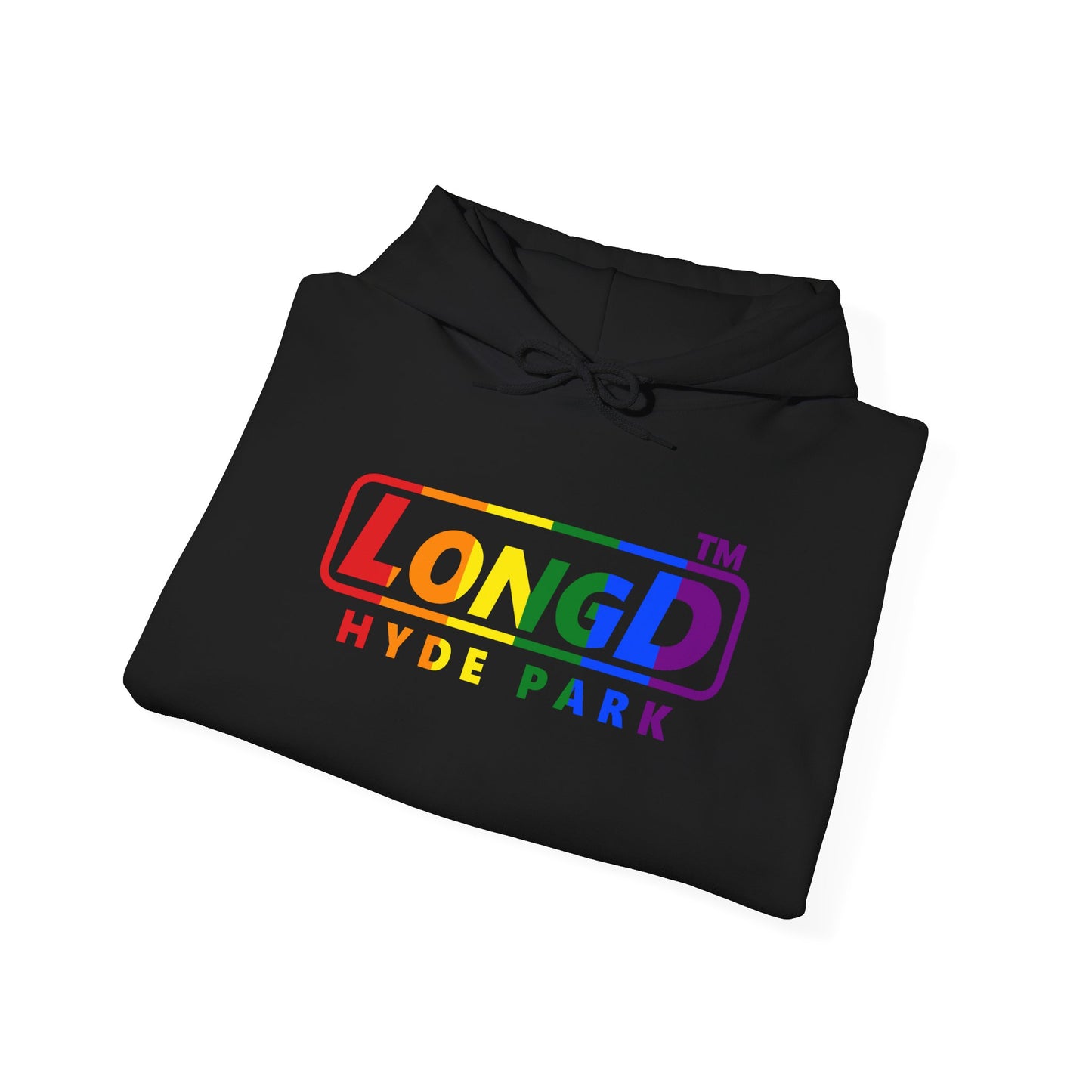 LongD® positive vertical striped Hyde Park logo hoodie (Pride colors)