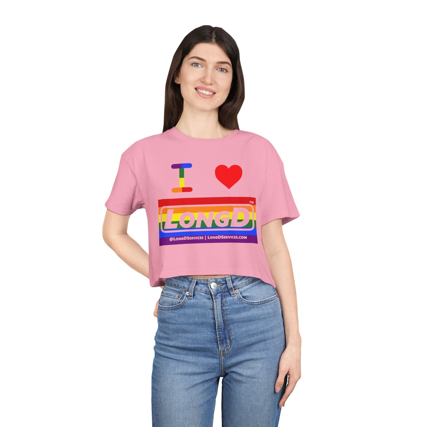 I Luv LongD Logo Women's Crop Tee (Pride color striped logo)