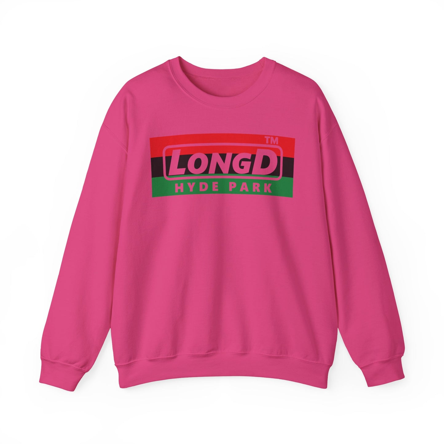 LongD negative horizontal 3-striped Hyde Park logo crewneck sweatshirt (Juneteenth colors)