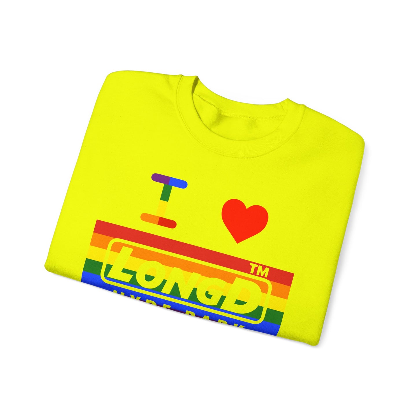 I Luv LongD negative horizontal striped Hyde Park logo crewneck sweatshirt (Pride colors)