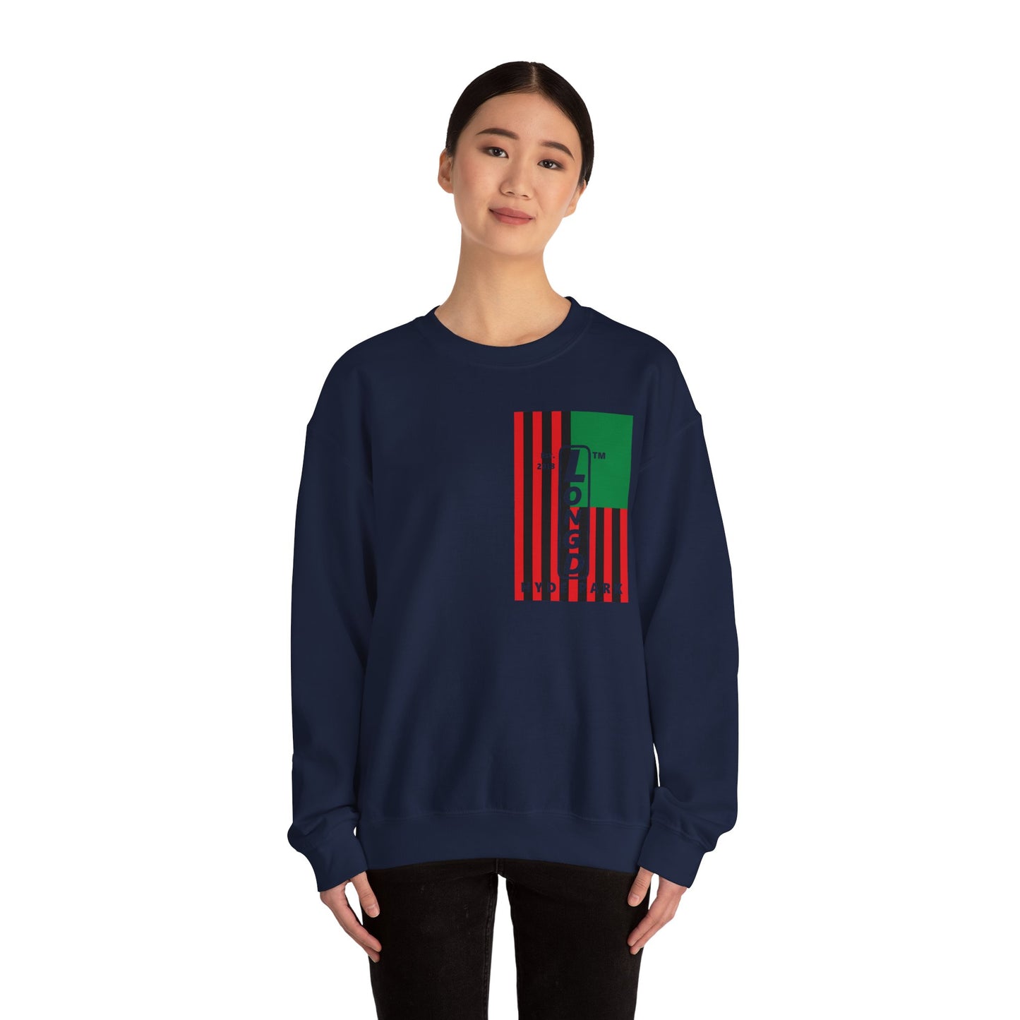 LongD negative cropped flag single-breasted front-back Hyde Park upright logo crewneck sweatshirt (Juneteenth colors)