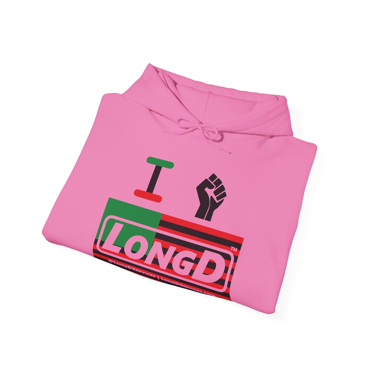 I Fist LongD® Logo Hoodie with Juneteenth black fist negative flag