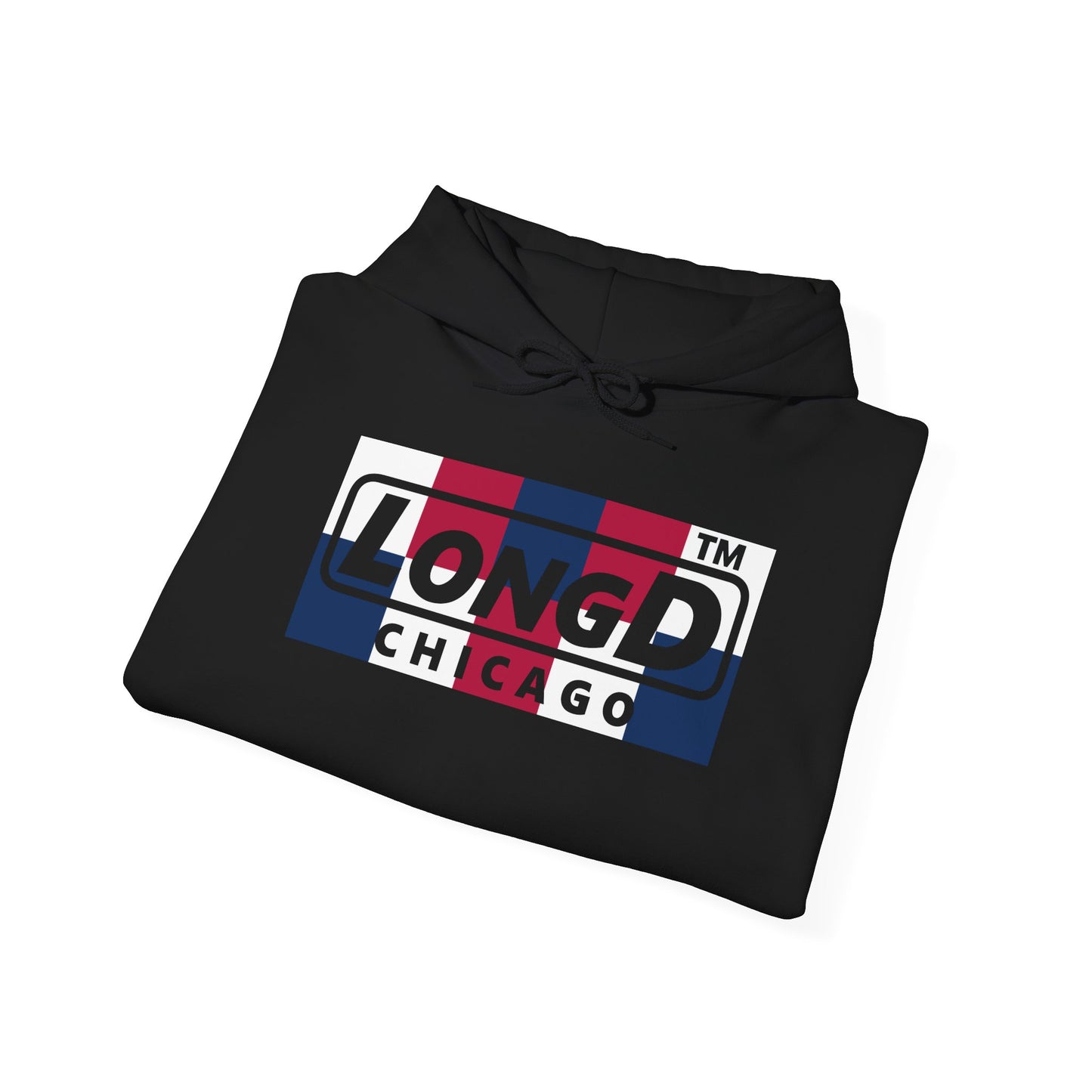 LongD® negative 2x5 Chicago logo hoodie (patriotic colors)