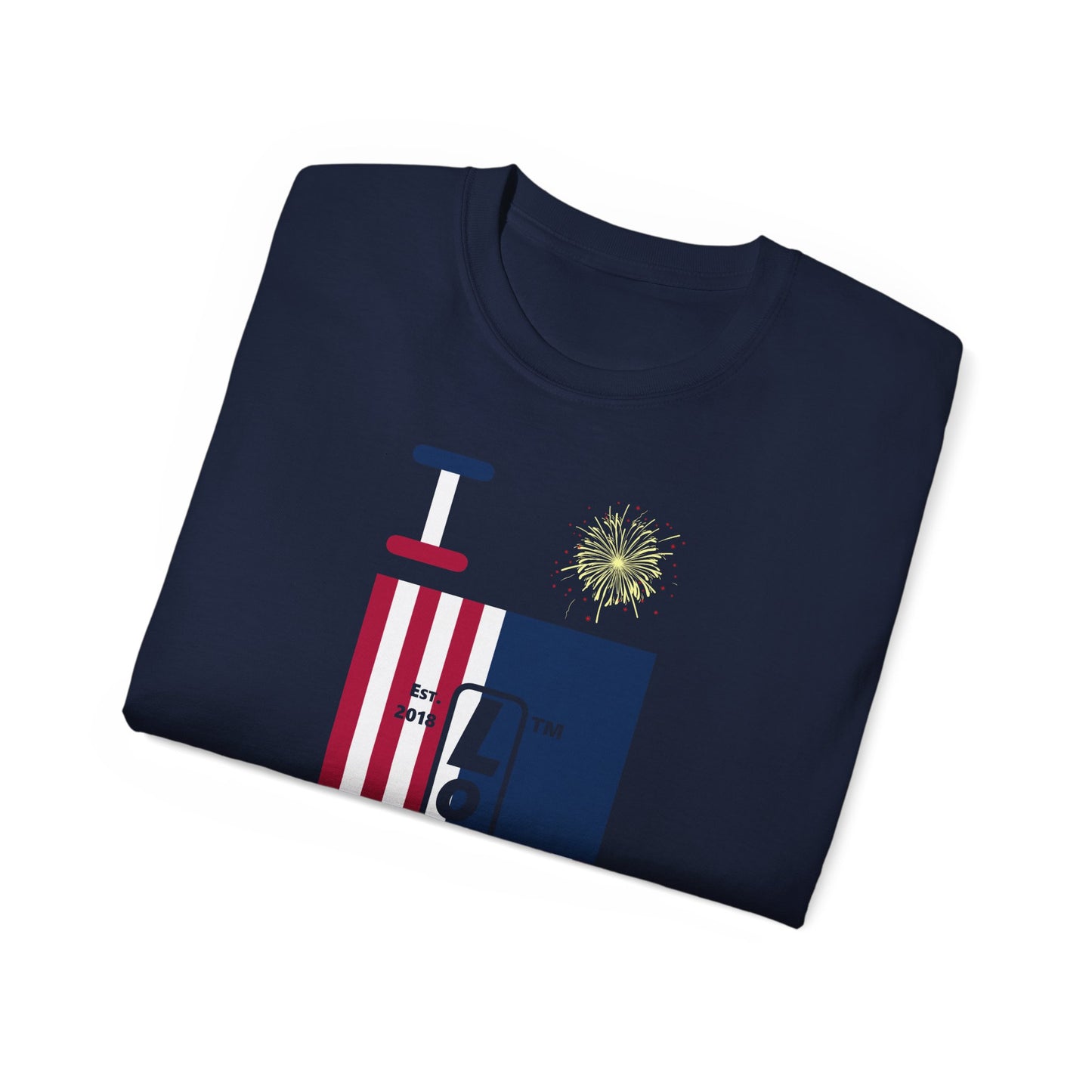 I Burst LongD cotton tee negative flag Hyde Park upright logo (Patriotic colors)