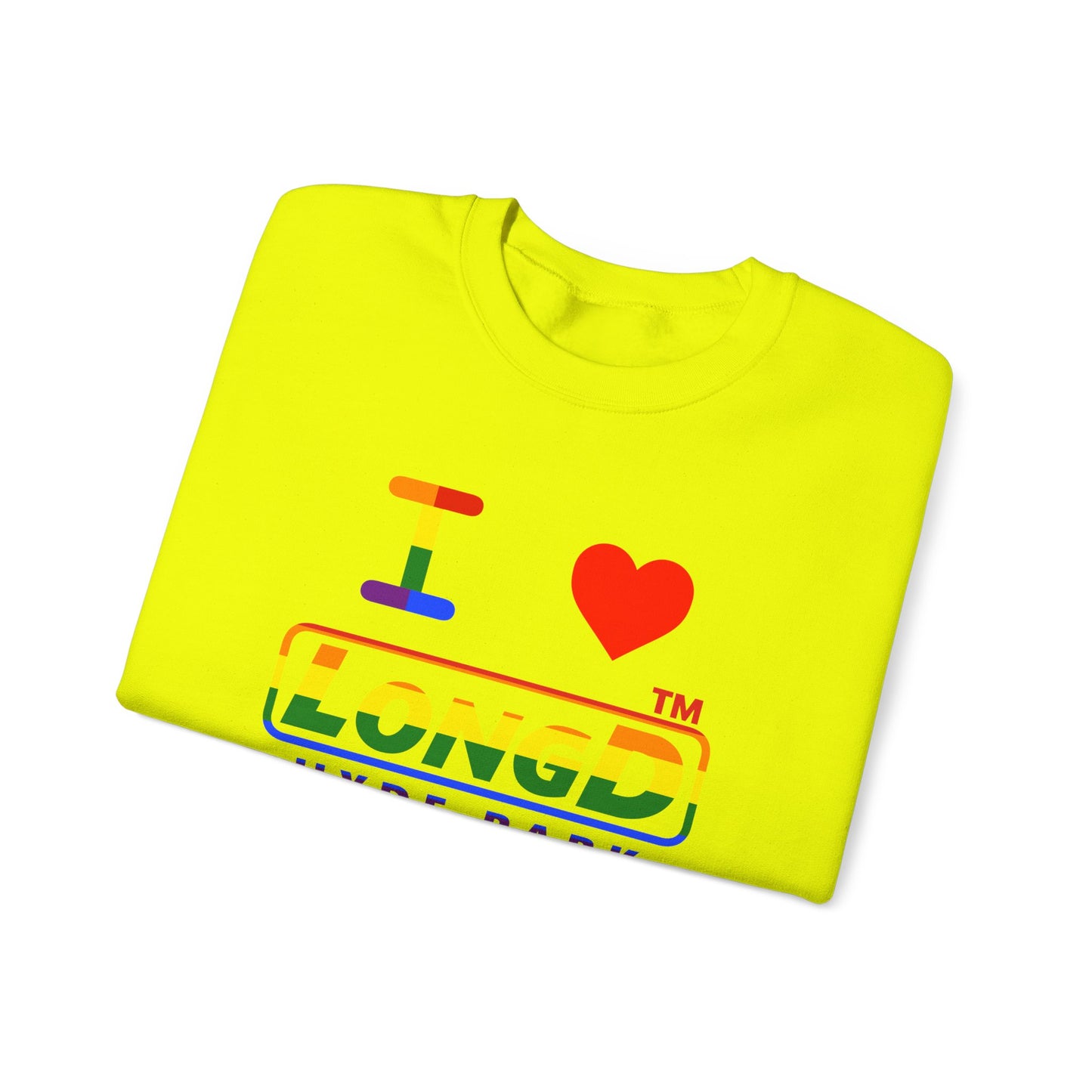 I Luv LongD positive horizontal striped Hyde Park logo crewneck sweatshirt (Pride colors)