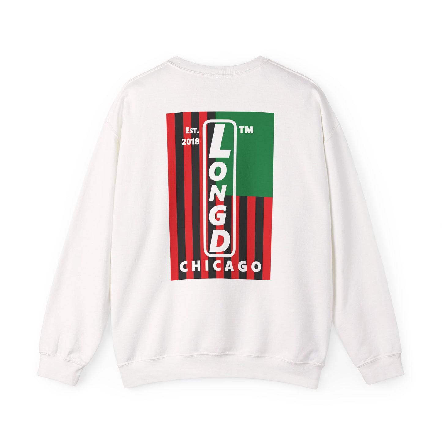 LongD negative cropped flag single-breasted front-back Chicago upright logo crewneck sweatshirt (Juneteenth colors)