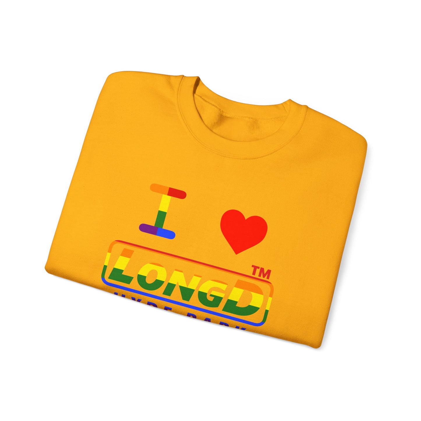 I Luv LongD positive horizontal striped Hyde Park logo crewneck sweatshirt (Pride colors)