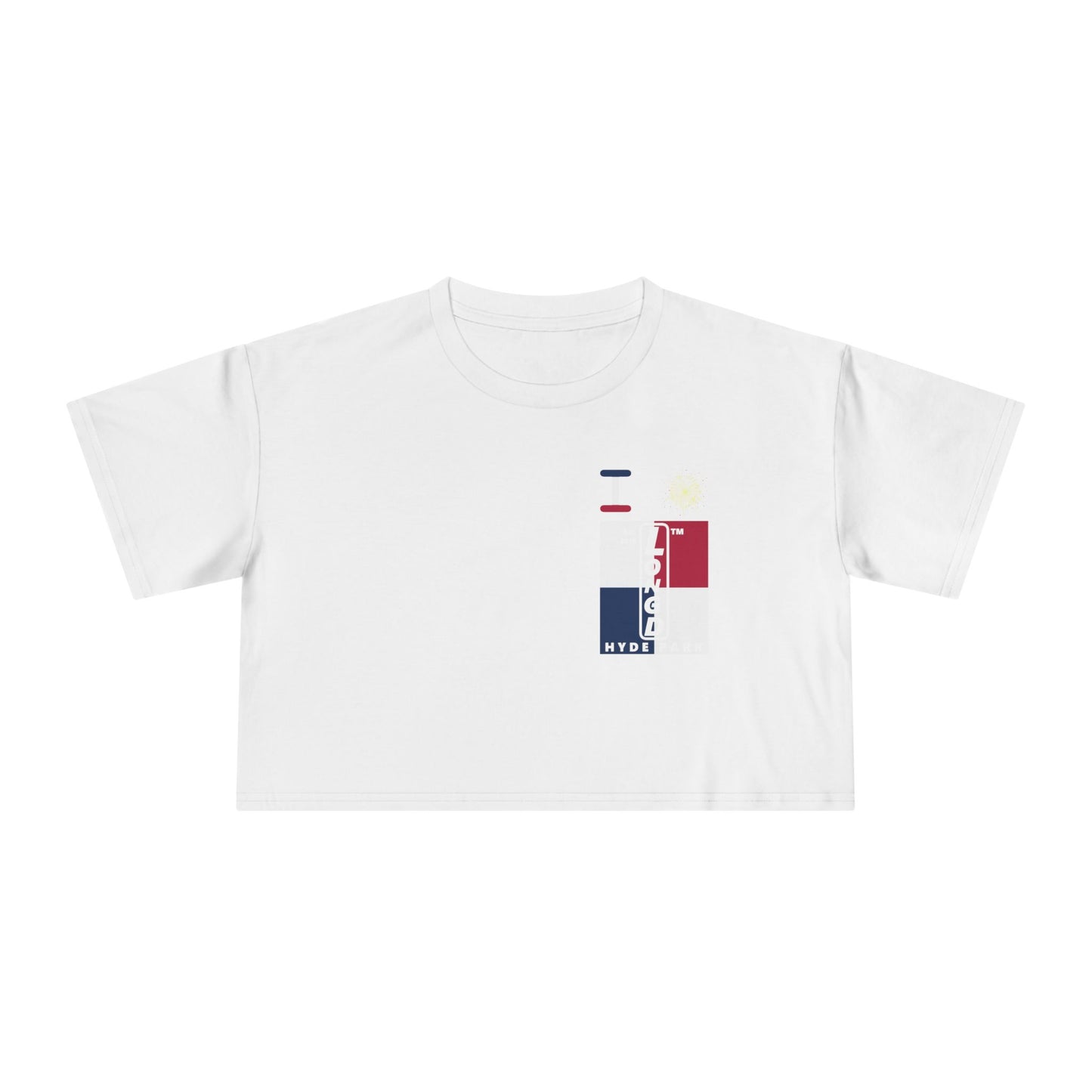 I burst LongD negative quarters upright single-breasted Hyde Park logo crop tee