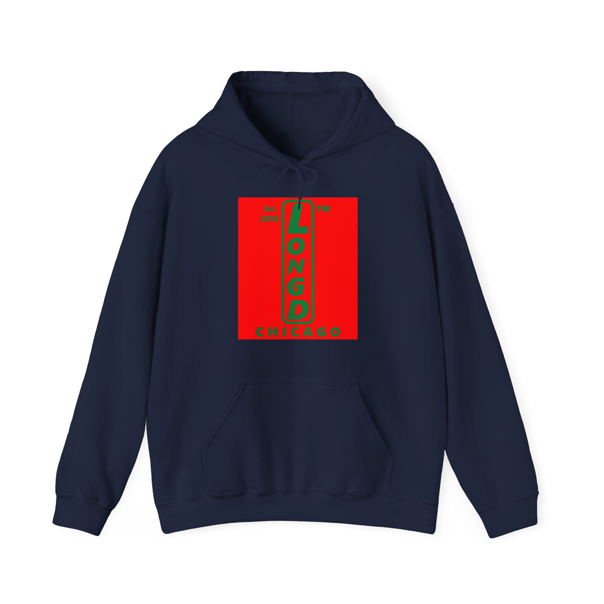 LongD Chicago upright logo positive green on negative red (Xmas colors) hoodie