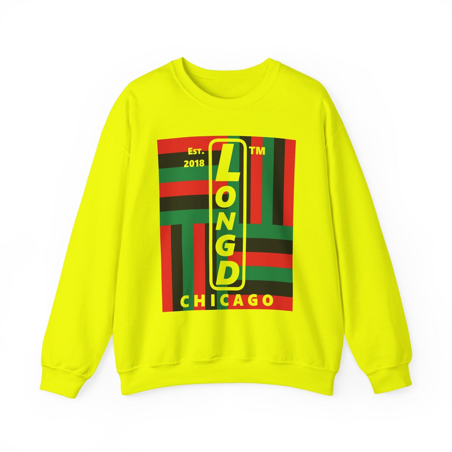 LongD negative windmill Chicago upright logo crewneck sweatshirt (Juneteenth colors)
