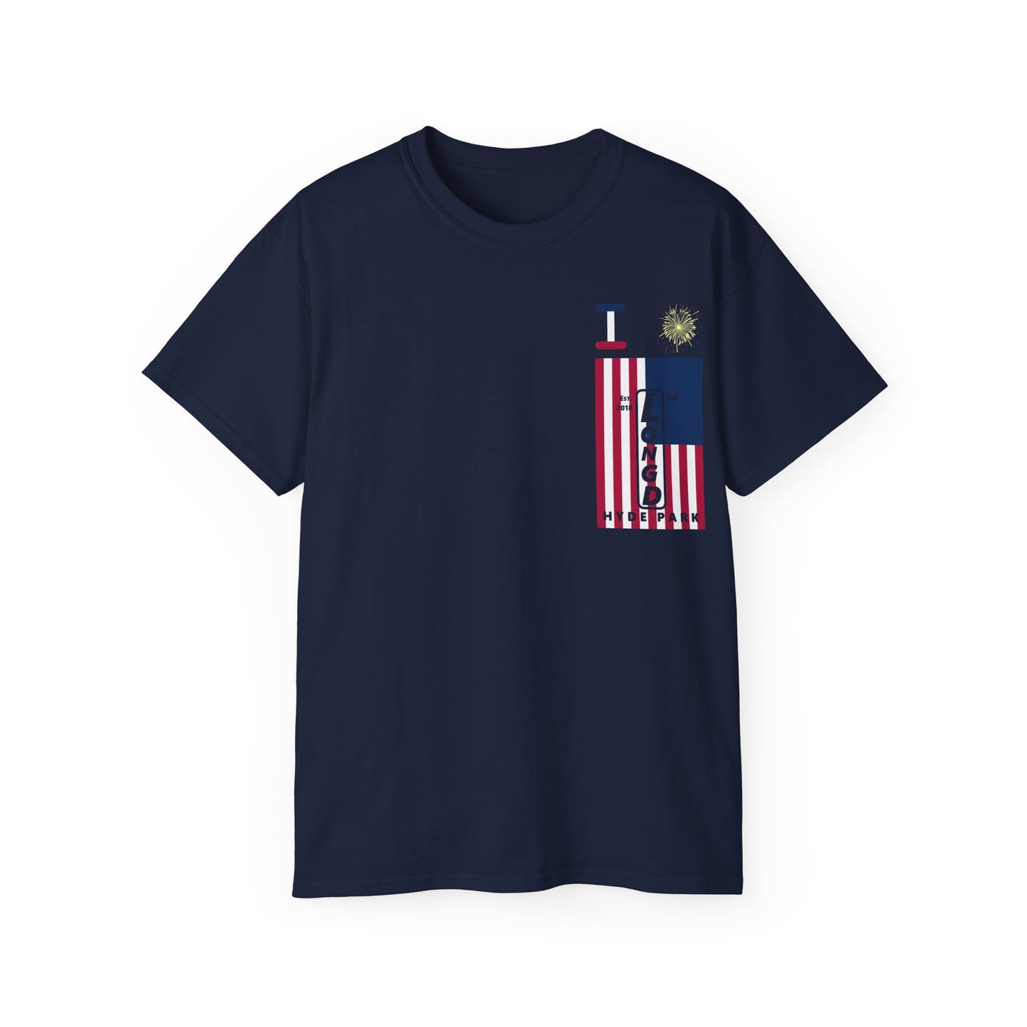 I Burst LongD cotton tee negative cropped flag single-breasted front-back Hyde Park upright logo (Patriotic colors)