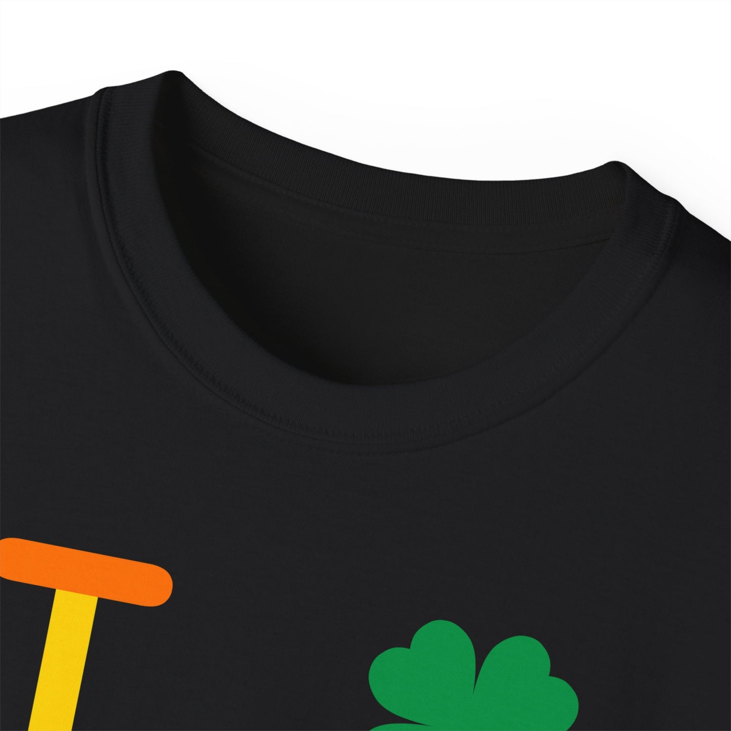 I Clover LongD® Logo Cotton Tee (St. Patrick's Day -Irish Green, Golden Yellow and Irish Orange negative thirds with 4-leaf clover)