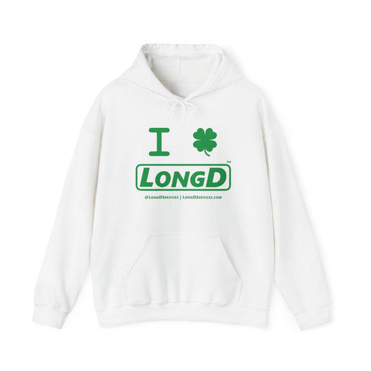 I Clover LongD® Logo Hoodie (St. Patrick's Day green text)