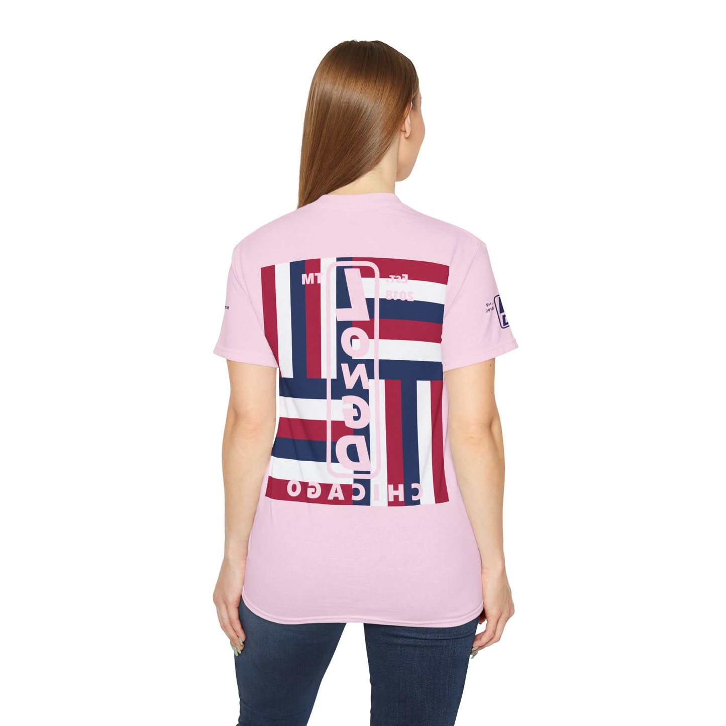 LongD cotton tee negative windmill 4-print Chicago upright logo (Patriotic colors)