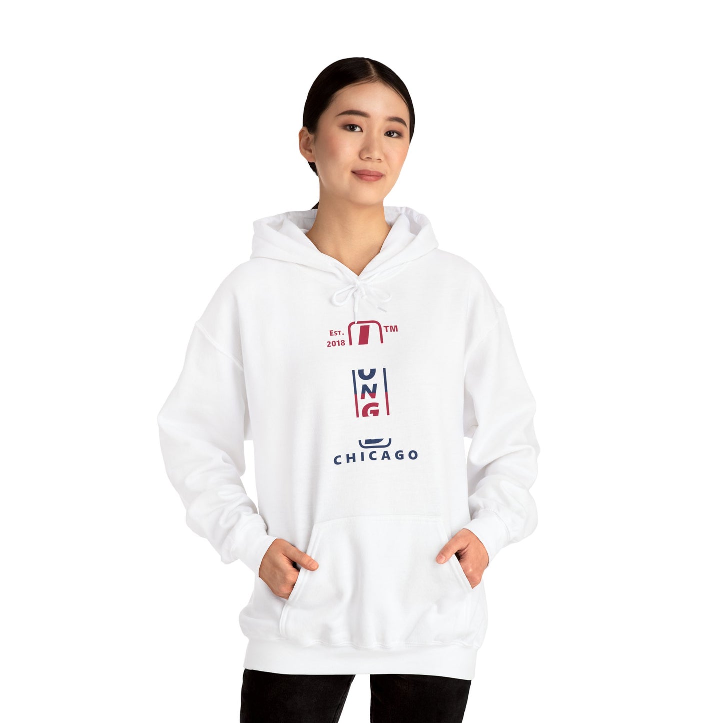 LongD® positive horizontal 6-striped upright Chicago logo hoodie