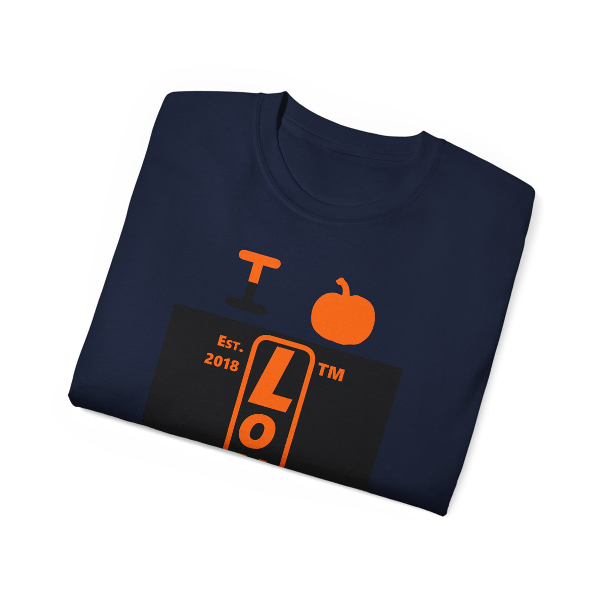 I pumpkin LongD Chicago upright logo positive orange on negative black cotton tee