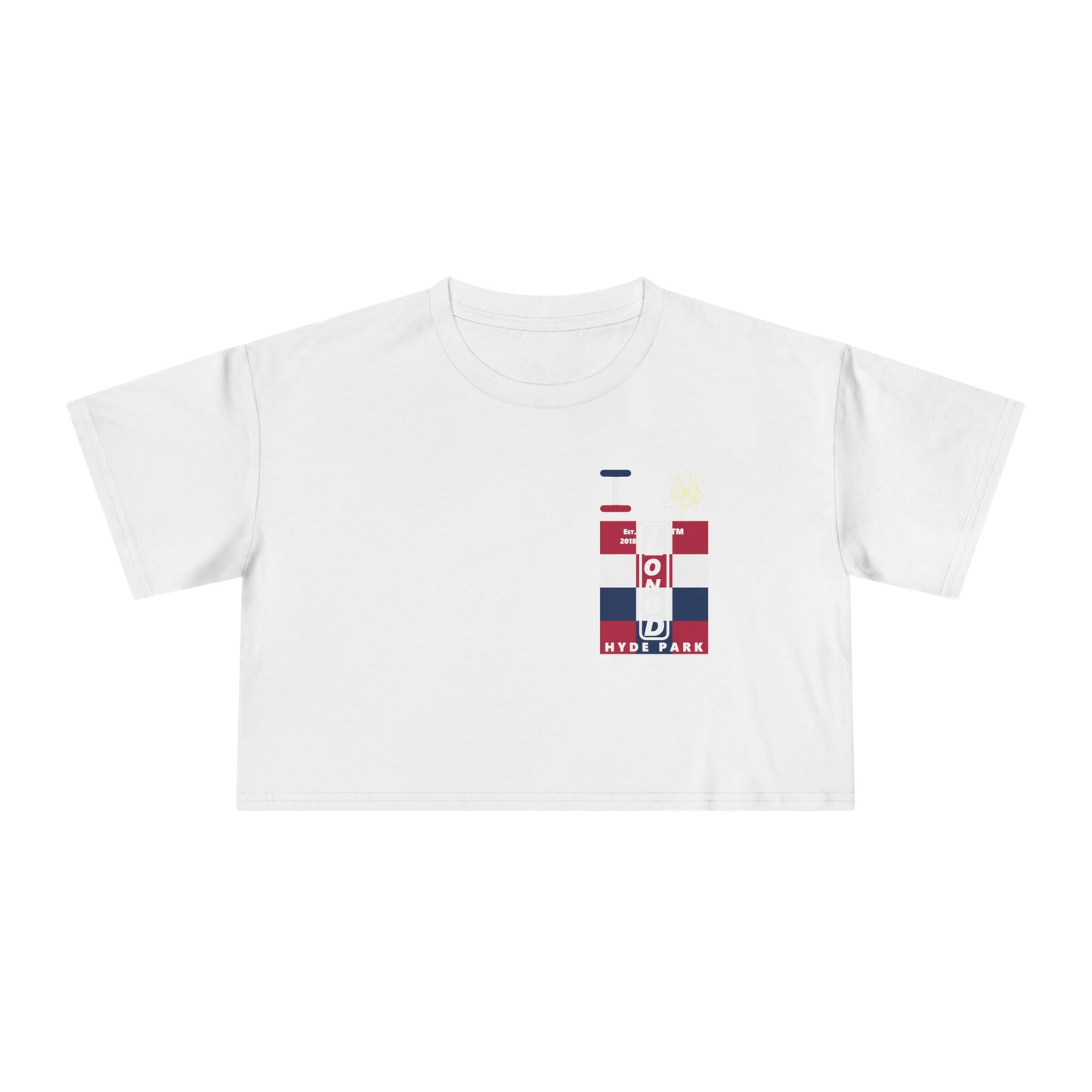 I burst LongD negative 4x3 upright single-breasted Hyde Park logo crop tee
