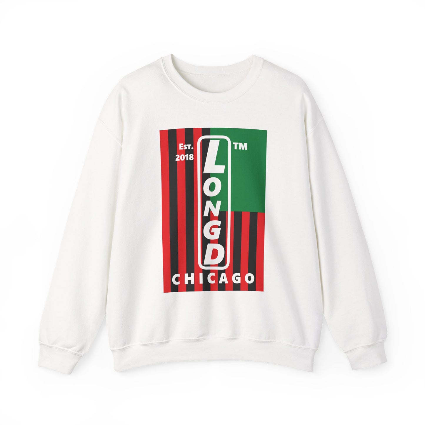 LongD negative cropped flag Chicago upright logo crewneck sweatshirt (Juneteenth colors)