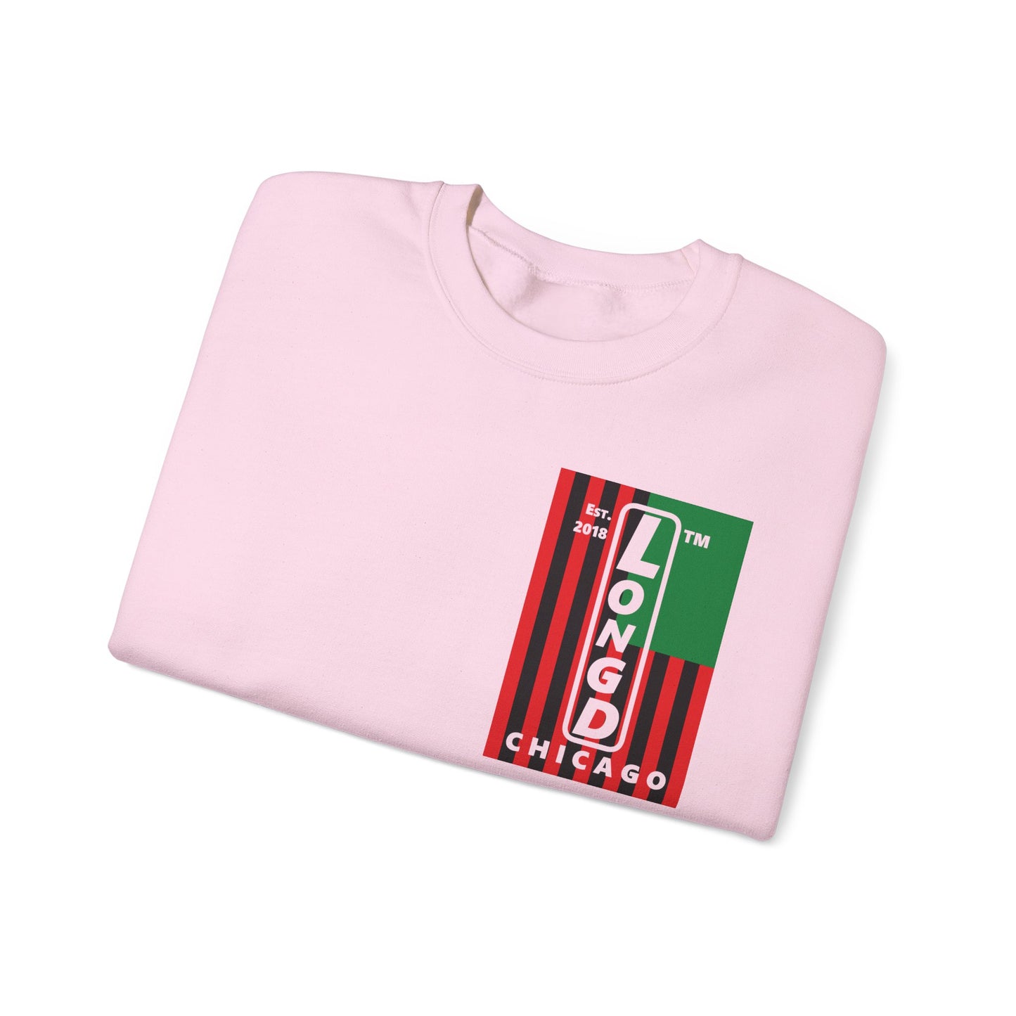 LongD negative cropped flag single-breasted front-back Chicago upright logo crewneck sweatshirt (Juneteenth colors)